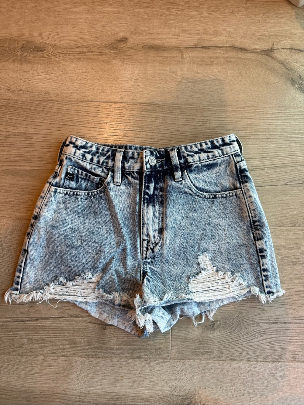 High-Rise Acid Wash Distressed Denim Shorts